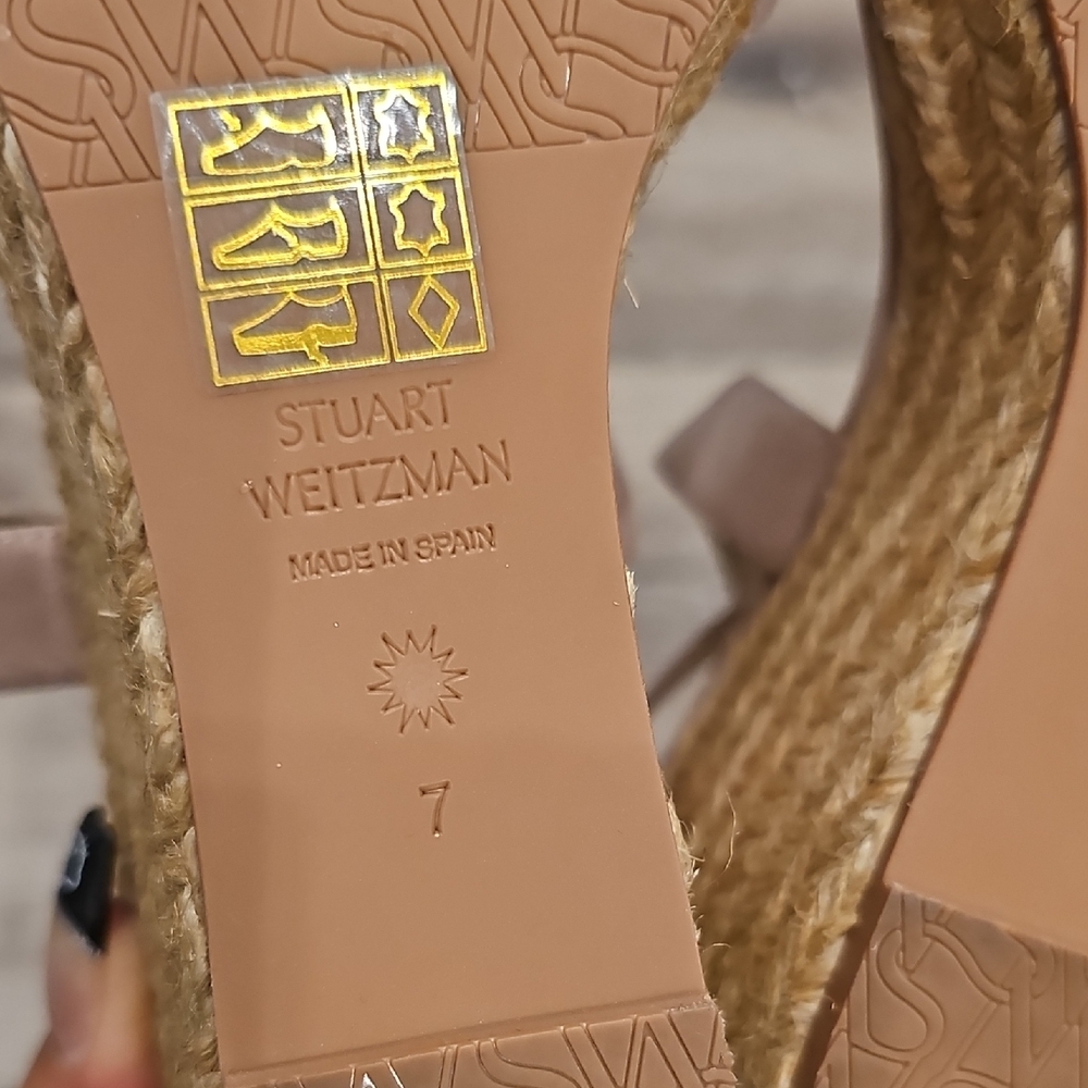 [NEW] Stuart Weitzman Beige Pink Espadrille Wedge Heeled Sandals Zuzu Buckle - Picture 8 of 10